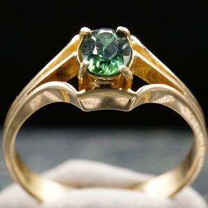c.1930s Art Deco Engagement Ring .48ct 6x4.5mm Natural Green Tourmaline 14k